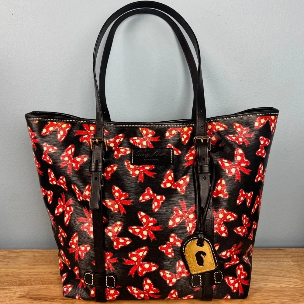 Dooney & Bourke Disney Parks Black Red Minnie‎ Mouse Bows Shopper Tote Bag Purse
